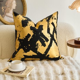 Tycdiose Glam Gold Foil Printing Throw Pillow Cover 24 x 24 Inch Decorative Couch Pillow Cover Soft Black Velvet Cushion Covers Case Modern Pillowcase for Couch Sofa Bed Living Room, Type6, GF-12