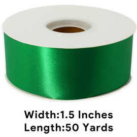 Green Ribbon 1-1/2 Inch x 50 Yards Satin Ribbon Single Face Ribbon for Crafts, Gift Wrapping, Floral Bouquet, Weddings, and Decorations, with Spool