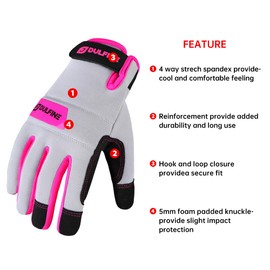 DULFINE Work Gloves for Women,Flexible Breathable Fit-Padded Knuckles & Palm,Touch Screen,Ideal for Gardening Yardwork Warehouse