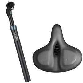 Comfortable Bike Seat with Suspension Seatpost, Large Oversized Saddle, Upgrade for EBIKE (31.8x350mm, Include 27.2mm Post and 31.8mm Shim)
