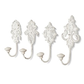 Set of 4 Wall Hooks White Grey Coat Hooks Wall Coat Hooks Coat Hooks Coat Hooks Iron Shabby Chic Country House Vintage Nostalgia Antique Ornaments Baroque