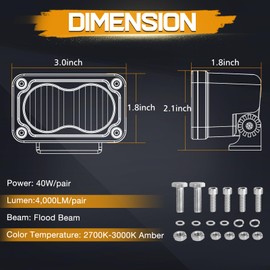 Amber LED Pod Lights, Niking Auto 2Pcs 3 Inch 40W Amber Fog Lights Motorcycle Driving Light Yellow Flood Light Off Road LED Chase Light Ditch Light Pod Work Light Cubes for Trucks UTV ATV SUV Boat