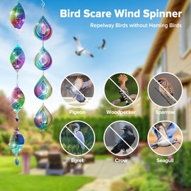 Wind Spinner Outdoor Rainbow Gradient 3D Metal Love Heart Fish Bone Water Drop, Highly Reflective Double-Sided Bird Reflectors to Keep Birds Away for Yard and Garden, Decor Christmas Ornaments