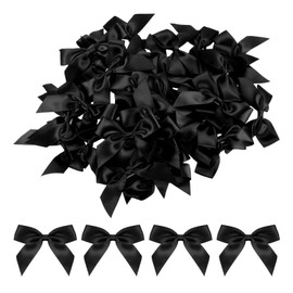 MECCANIXITY 50Pcs Mini Ribbon Bow 2.5" Mini Fabric Satin Ribbon Flower Bows for Craft DIY Sewing Wedding Birthday Party Black