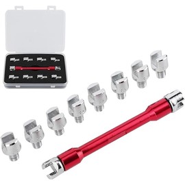 Fyearfly Spoke Wrench Set, 10 Sizes 5.0-6.8 Length 93mm Motorcycle Spoke Wrench CNC Spanner Wrench Set, Universal Spoke Nipples with Package Case for Most Motorbike(Red)