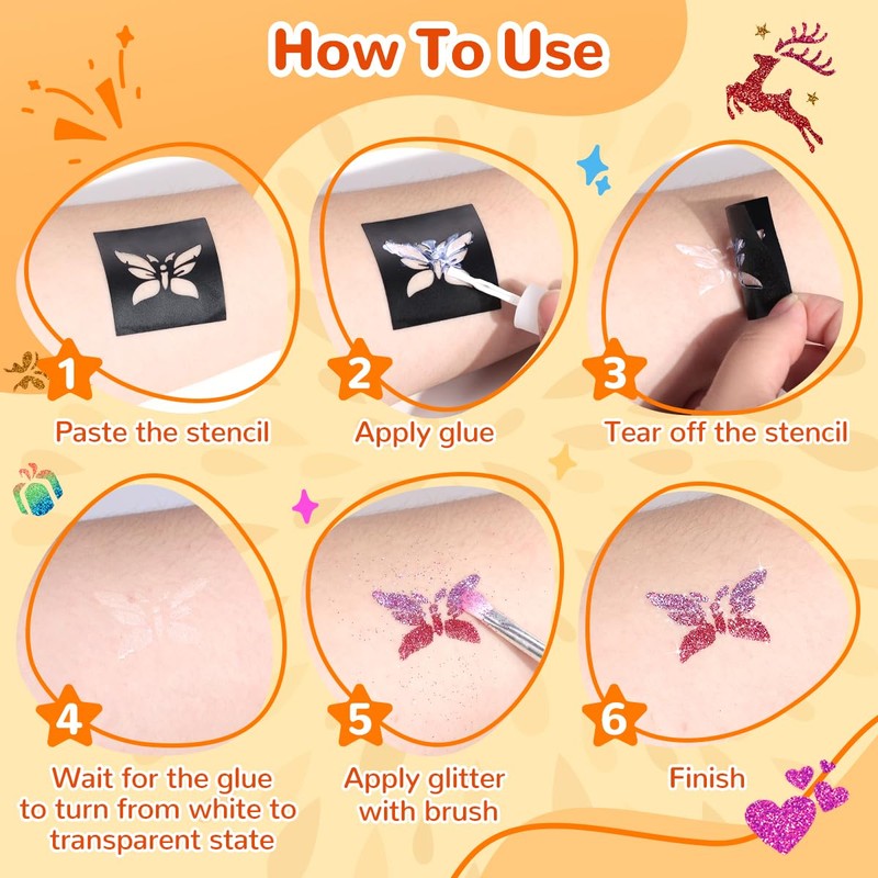Glitter Tattoo Kit, Bledras 31 Colors Temporary Tattoos Gllitter for