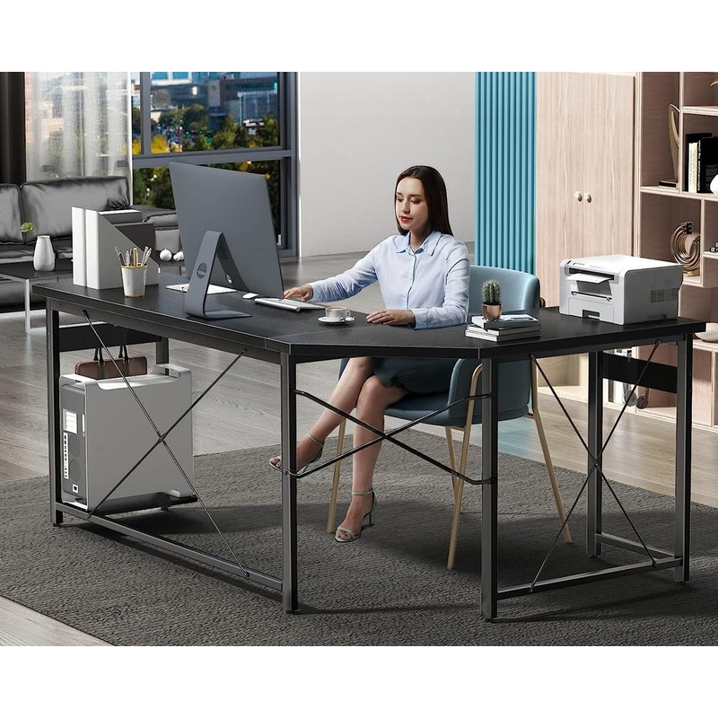 Coleshome 66" L Shaped Gaming Desk, Corner Computer Desk, Sturdy