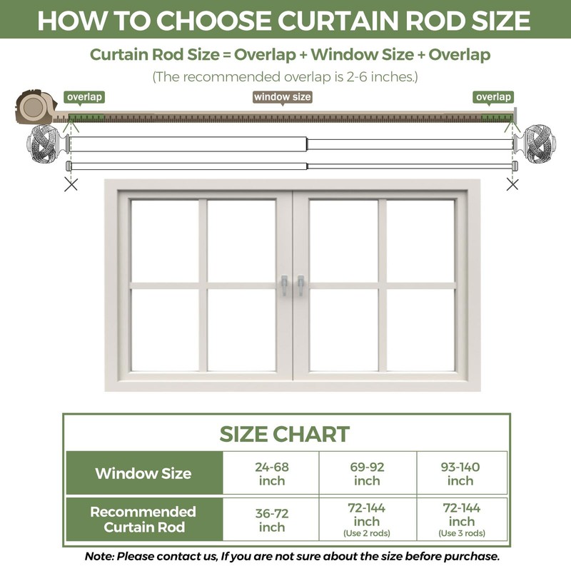 USFOOK 1 Inch Double Curtain Rods 72 to 144 Inches