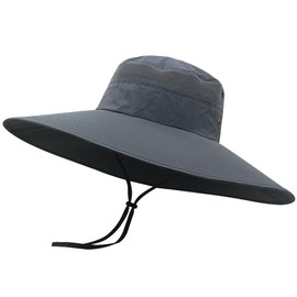 YAYUPLUS Safari Hat, Men's, Large Size, Mesh Brim 5.9 inches (15 cm), Sun Hat, Size Adjustable, Chin Strap, Mountain Climbing, Large Head, Foldable, Breathable, Farm Work, Gardening, gray, Free size