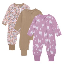 amo nenes Pack of 3 Baby Rompers Newborn 0.5 Tog with Feet and Sleeves 100% Cotton Breathable Baby Boys Girls Jumpsuit Baby Clothing Long Sleeve 0-24 Months, purple