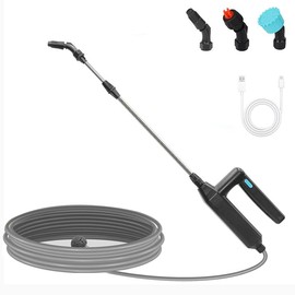 Battery Powered Sprayer Wand,Electric Plant Sprayer Telescopic Watering Wand with 26.5FT Hose,Rechargeable Electric Watering Sprayer Handle with 3 Adjustable Nozzles & Filter for Weed, Lawn and Garden