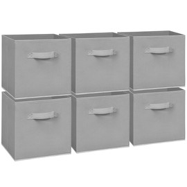 Easi 11 inch Cube Storage Bins, 6 Storage Cube Organizer, Collapsible Fabric storage cubes with Handles, Closet Storage Basket For Organization, Shelf Basket For Shelves Clothes Books, Gray