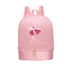 Ballet Dance Backpack with Separate Shoe Compartments Cute Portable Girls Ballerina Bag Handbag for Latin Dance Travel Sports, Pink B