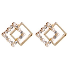 Miyabi Grace Women's Non-Hole Earrings, Popular, Painless, Elegant, Gold, Square, Crystal, Rhinestone, Clear, Resin Earrings, Non-Hole, Resin