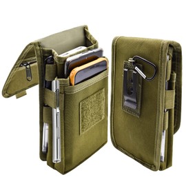 Prebene Dual Phone Holster,Belt Phone Pouch, Large Smartphone Pouch Cell Phone Holder, Multi-Purpose Tactical Phone Pouch, Cell Phone Holder for Work, Hiking, Camping, Barbecue (Army Green, L)