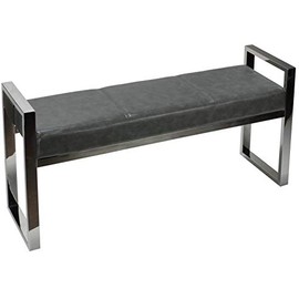 Cortesi Home Holden Contemporary Chrome Metal Entryway Bench, Antique Grey (CH-OT165789)