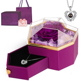 Preserved Real Rose with Necklace, Eternal Flowers Rose for Mom Wife Girlfriend Grandma on Mothers Day Birthday Valentines Christmas Anniversary - Purple