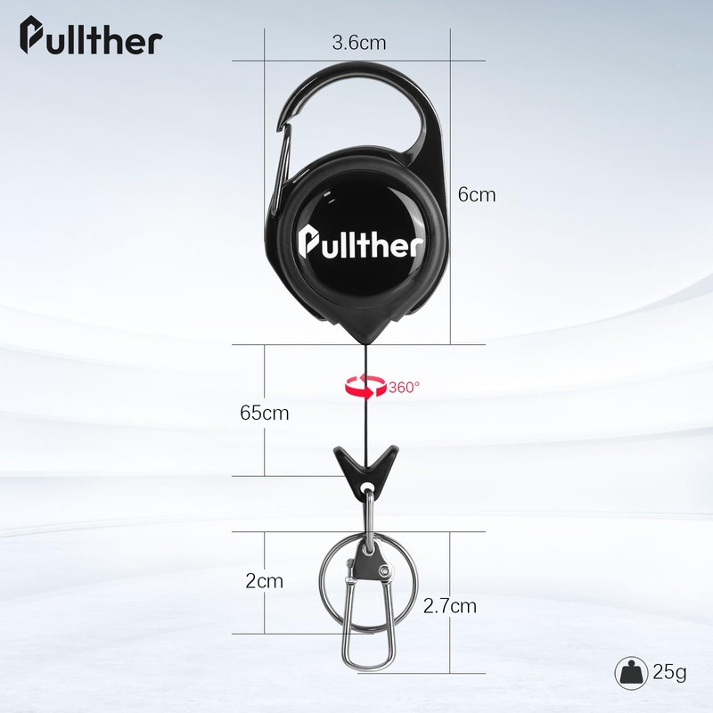 Pullther Reel Keychain Pin-on Reel Key Reel with Carabiner, Anti-loss