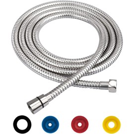 PacuM Shower Hose 2m Shower Pipe Smooth Shower Head Hose 1/2 Inch Universal Replacement Shower Hose Extension Silver Stainless Steel with 4 Washers for Bidet Sprayer, Chrome