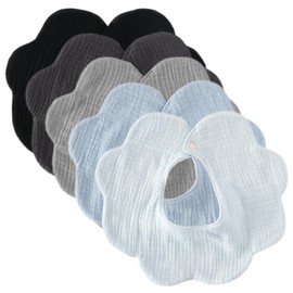GoUseGo Baby Bib 360 Degree 5-Piece Set 6-Ply Gauze Large Flower Petal Bib Solid Color For Girls/Boys Dribble Bib 100% Cotton Natural Newborn Baby Gift Baby Shower Gift, black/blue