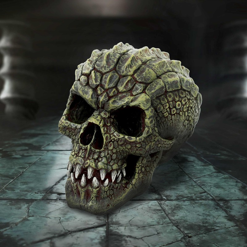 Nemesis Now Reptillian Skull Ornament, Resin, Green, 13cm
