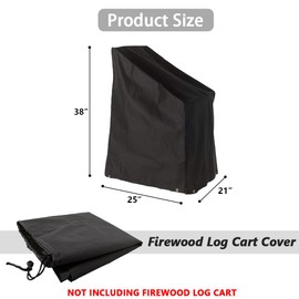 Qkansiw Firewood Log Cart Cover - Rolling Firewood Racks Storage Mover Organize for Indoor Outdoor, 210D Heavy Duty, 38" x 21" x 25"
