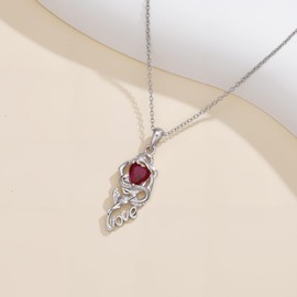AOBOCO Sterling Silver Snake and Rose Love Neckalce 925 Sterling Silver Birthstone Pendant Necklace Jewelry Gifts for Women, normal, Sterling Silver, Zircon