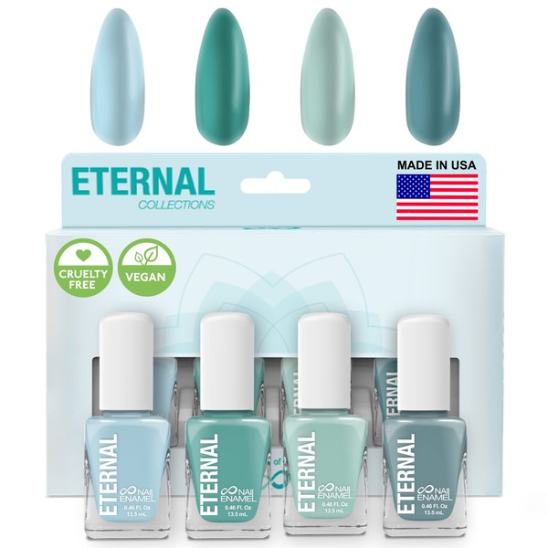 Eternal Green Nail Polish Set for Women (MINDFULNESS) - Light Blue Nail Polish Set for Girls - Long Lasting & Quick White Nail Polish for Home DIY Manicure & Pedicure - Made in USA, 13.5mL (Set of 4)