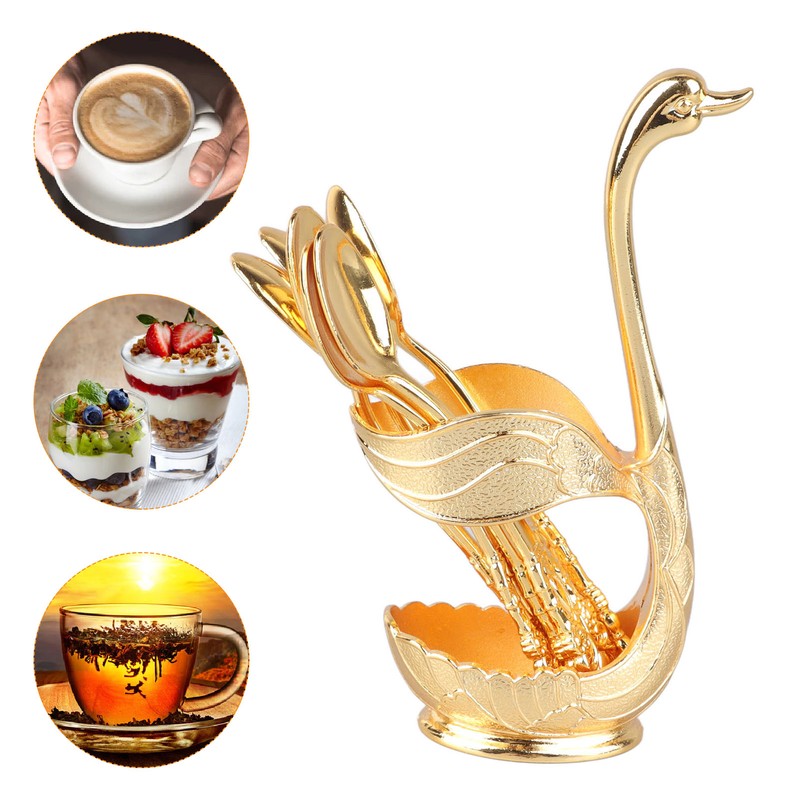 Coffee Spoon Holder Elegant Swan Shaped Alloy Mirror Polish Rich