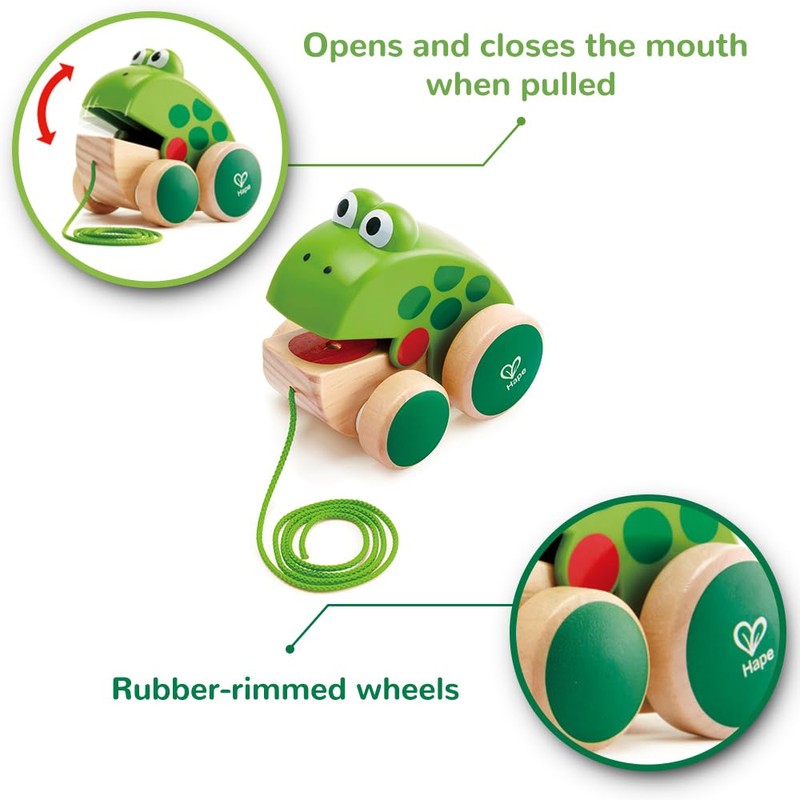 Hape Frog Pull-Along | Wooden Frog Fly Eating Pull Toddler