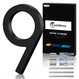 FumWens 6 Inch Floating House Numbers for Outside, Metal Address Numbers for Outdoor, Anti-Rust Modern House Numbers with Nail Kits for Front Door Garden Mailbox, Zinc Alloy Black, 911 Visibility Signage (Black 09)