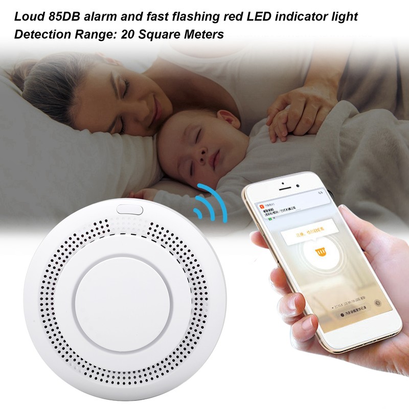 Smoke Alarm Wifi 85DB APP Remote Control Sound Red LED