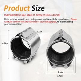 Pipe Repair Clamp, Emergency Pipe Repair Kit for Plastic and Metal Pipes (74mm-79mm)