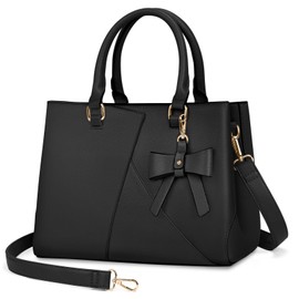 NEWHEY Top-Handle Handbag Waterproof Leather Purses for Women Satchel Handbags Crossbody & Shoulder Ladies Purse (Black)