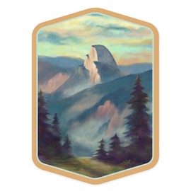 Die Cut Sticker Yosemite National Park, California, Half Dome, Oil Painting, Contour Vinyl Sticker 1 to 3 inches (Waterproof Decal for Cars, Water Bottles, Laptops, Coolers), Small