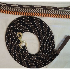 Ground Lead Black / Brown / Natural 6.70 m Cotton with Bolt Snap and Leather Swatter
