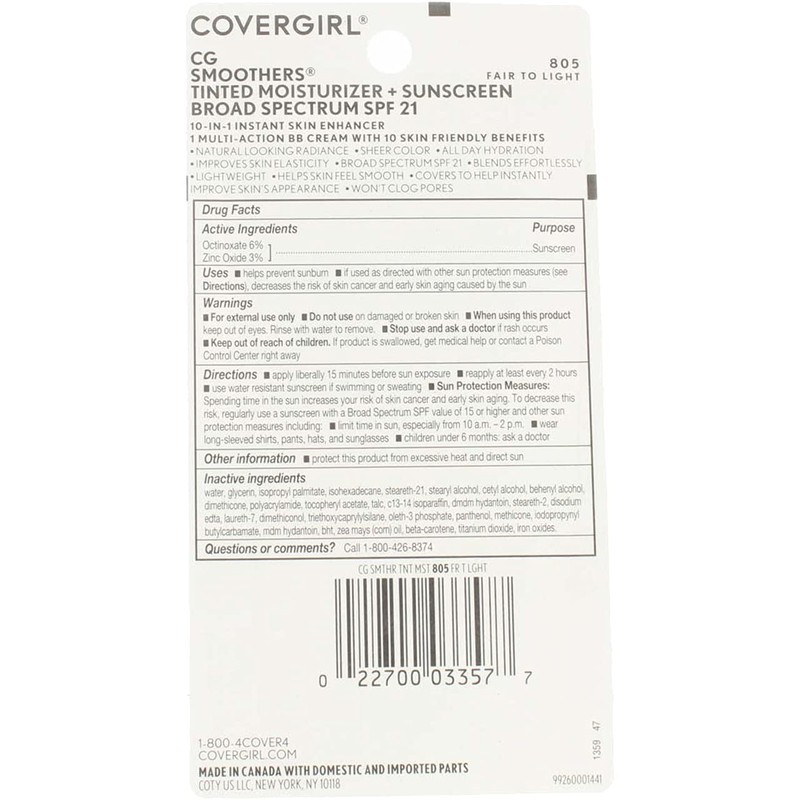 CoverGirl Smoothers SPF 21 Tinted Coverage, Fair to Light [805],