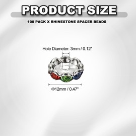 PATIKIL 12mm Wavy Rhinestone Spacer Beads, 100Pack Loose Jewelry Making Spacers Beadable Rondelle Diamond Beads DIY Bracelets Pen Silver Plated for Craft Supplies Decor, Rainbow Color