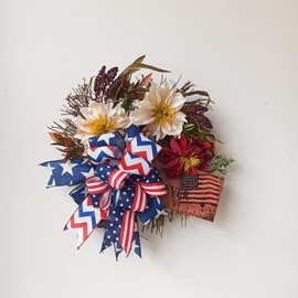 Patriotic Bow for Wreath, 4th of July Lantern Bow, Fourth of July Home Decor, Memorial Day Wreath Bow, Independence Day Bow，Handmade Mailbox Bow for Wreath Wall Party Decor