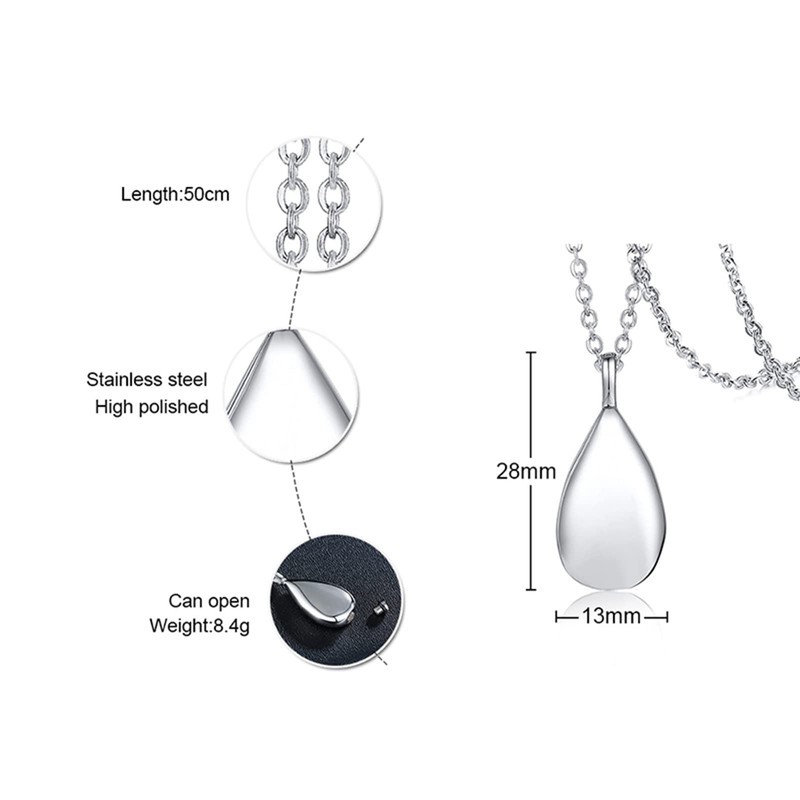 NEHZUS Womens Stainless Steel Waterdrop Pendant Urn Necklaces for Ashes