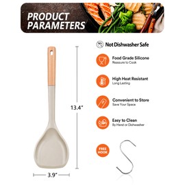 Nonstick Silicone Spatula, Non Scratch Flexible Edge for Pans, Slip Resistant comfortable Wooden Handle, Heat Resistant BPA-Free Kitchen Spatulas for Cooking, 13.2 Inch (Khaki)