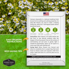 German Chamomile Seeds for Planting – Heirloom Tea Herb & Edible Flower – Non-GMO Matricaria chamomilla for Wellness Gardens – Survival Garden Seeds (2 Pack)