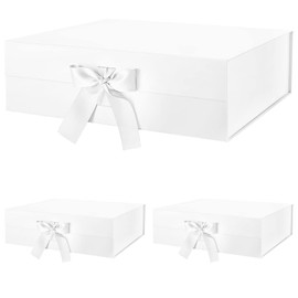 BLK&WH Large White Gift Boxes with Lids- 3 Extra Large Boxes, 16.3x14.2x5 Inches, Perfect for Presents, Bridesmaid Proposals, Big Gifts and Clothes