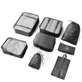 LOVCY 8 Pieces Mesh Packing Cubes for Travel, Luggage Packing Organizers Bags Set, Travel Essentials Suitcases Accessories with Laundry Bag, Storage Shoe Bag, Clothing Underwear Bag (Black)