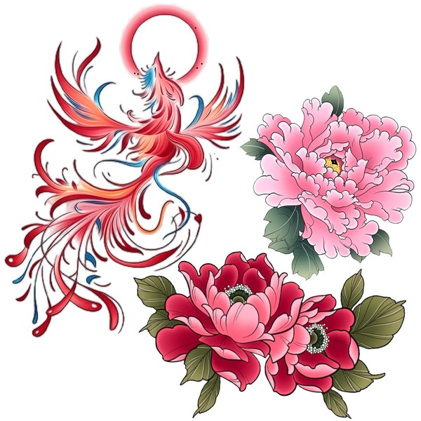 Nirbffo Phoenix Großvogel-Transfer-Tattoos Phönixblume Bein wasserdicht Arm Hand Temporäre Aufkleber