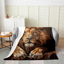 jejeloiu 3D Lion Flannel Fleece Throw Blanket Lion Animal Print Fuzzy Blanket Boys Girls Washed Plush Blanket All Season Bed Blanket Jungle Theme Flannel Fleece Throw Blanket 40"x50" Plush Blanket