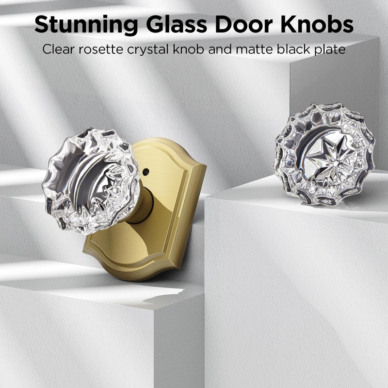 MAXECURITY 1 Pack Glass Door Knob, Rosette Shaped Crystal Door