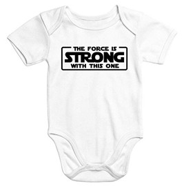 MoonWorks The Force is Strong with This One Print Organic Cotton Short Sleeve Baby Bodysuit, White
