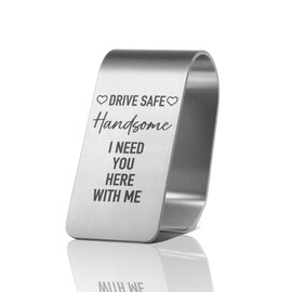 PUVOXHO Drive Safe Handsome I Need You Here with Me Engraved Stainless Steel Car Visor Clip, Travels Visor Car Accessories for Men, Drive Safe Gifts for Couple Husband Dad Son Friend Driver