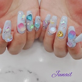 ⭐️ Glass parts handmade nail tips ✨ - Long Almond / ⭐️ 유리파츠 수제네일팁 ✨ - 롱아몬드